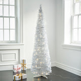 Carroll 6 Foot Pre-Lit White Tinsel Pop-up Tree