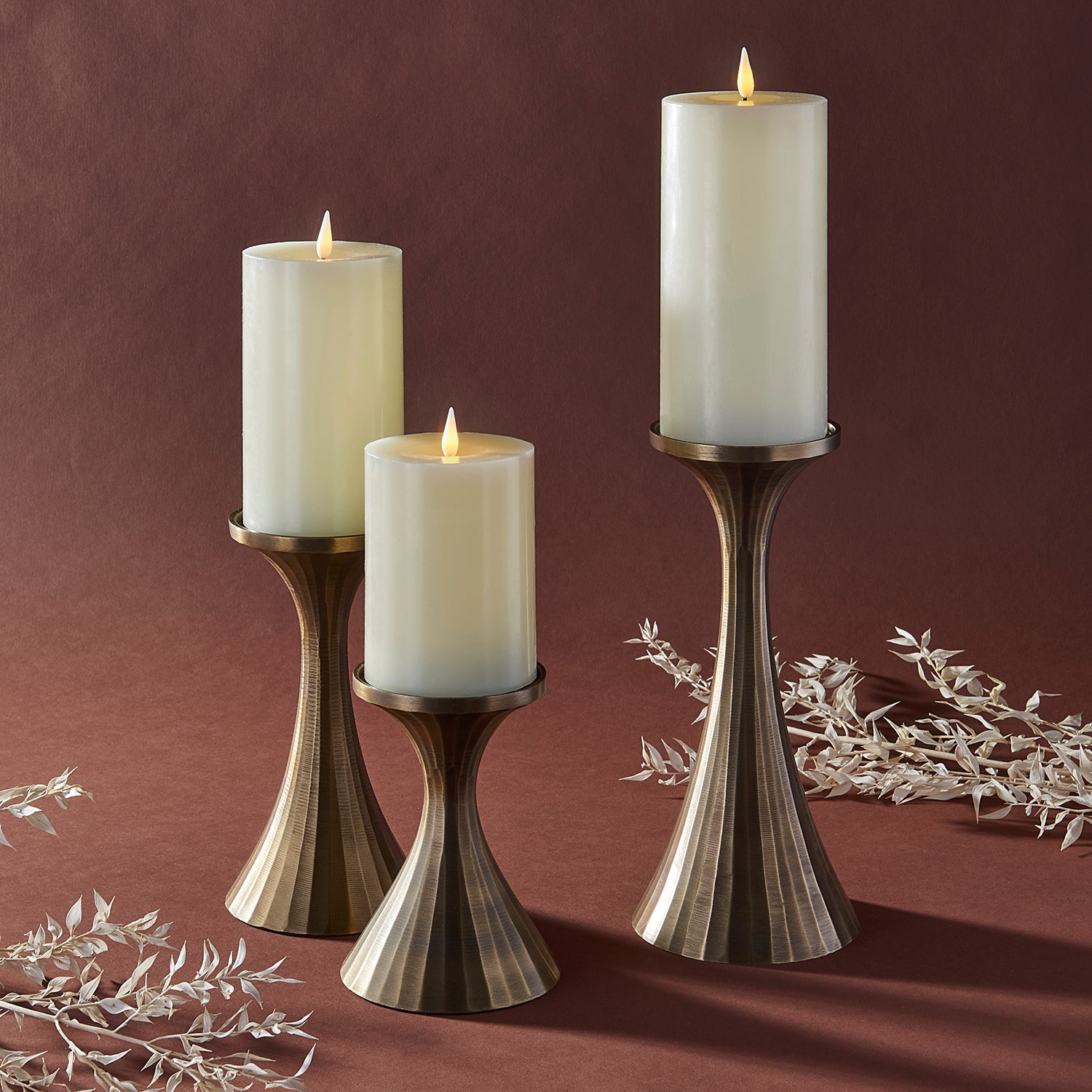 Infinity Wick Ivory Pillar Candles, 3