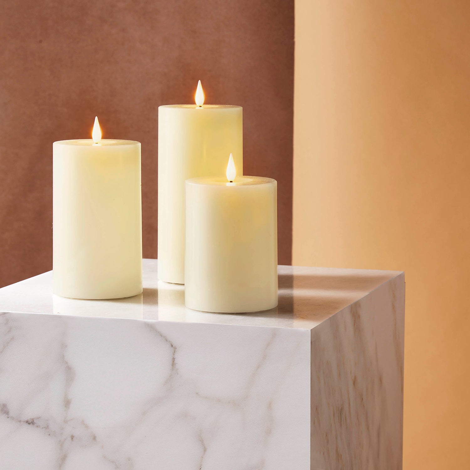 Infinity Wick Ivory Pillar Candles, 3
