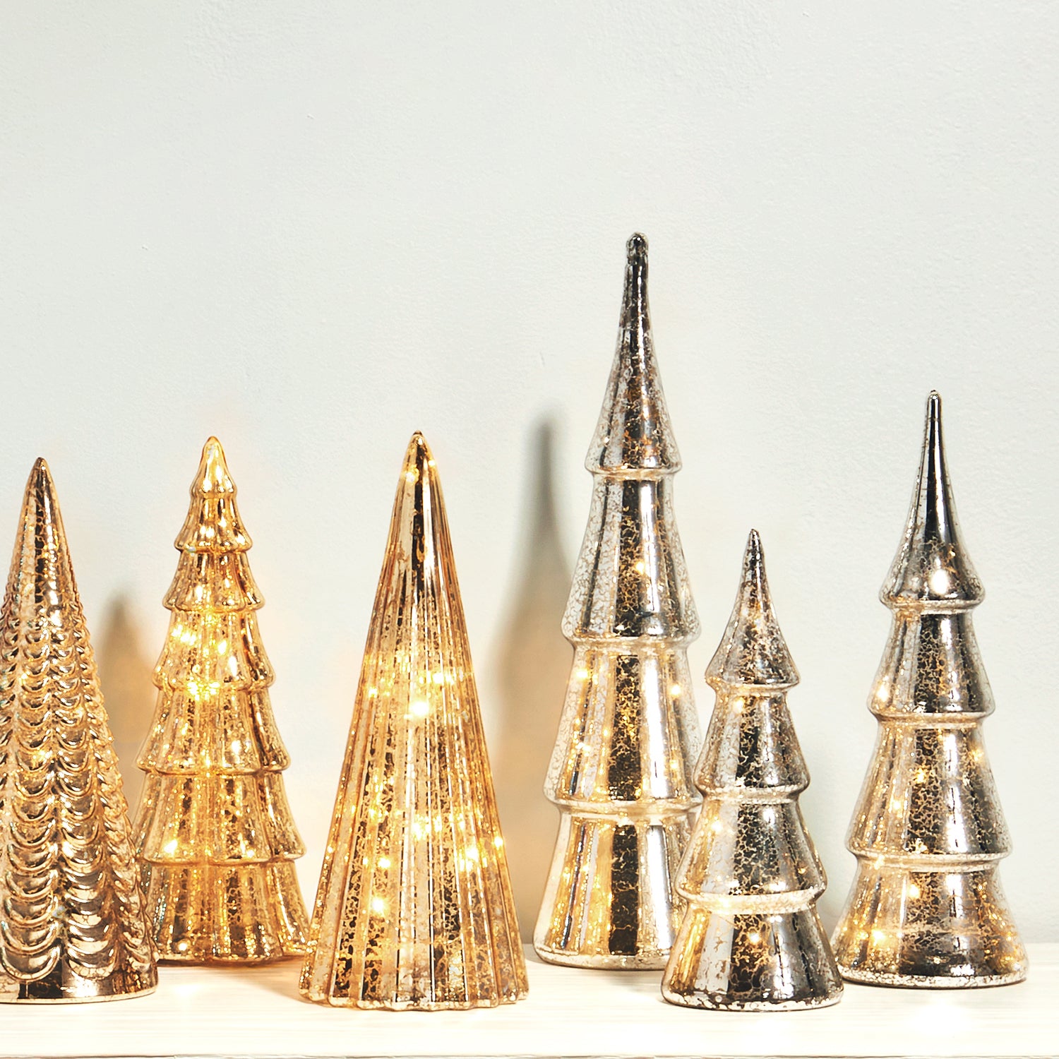 Good New Holiday Glass LED Trees, Set of 5 (Gold)