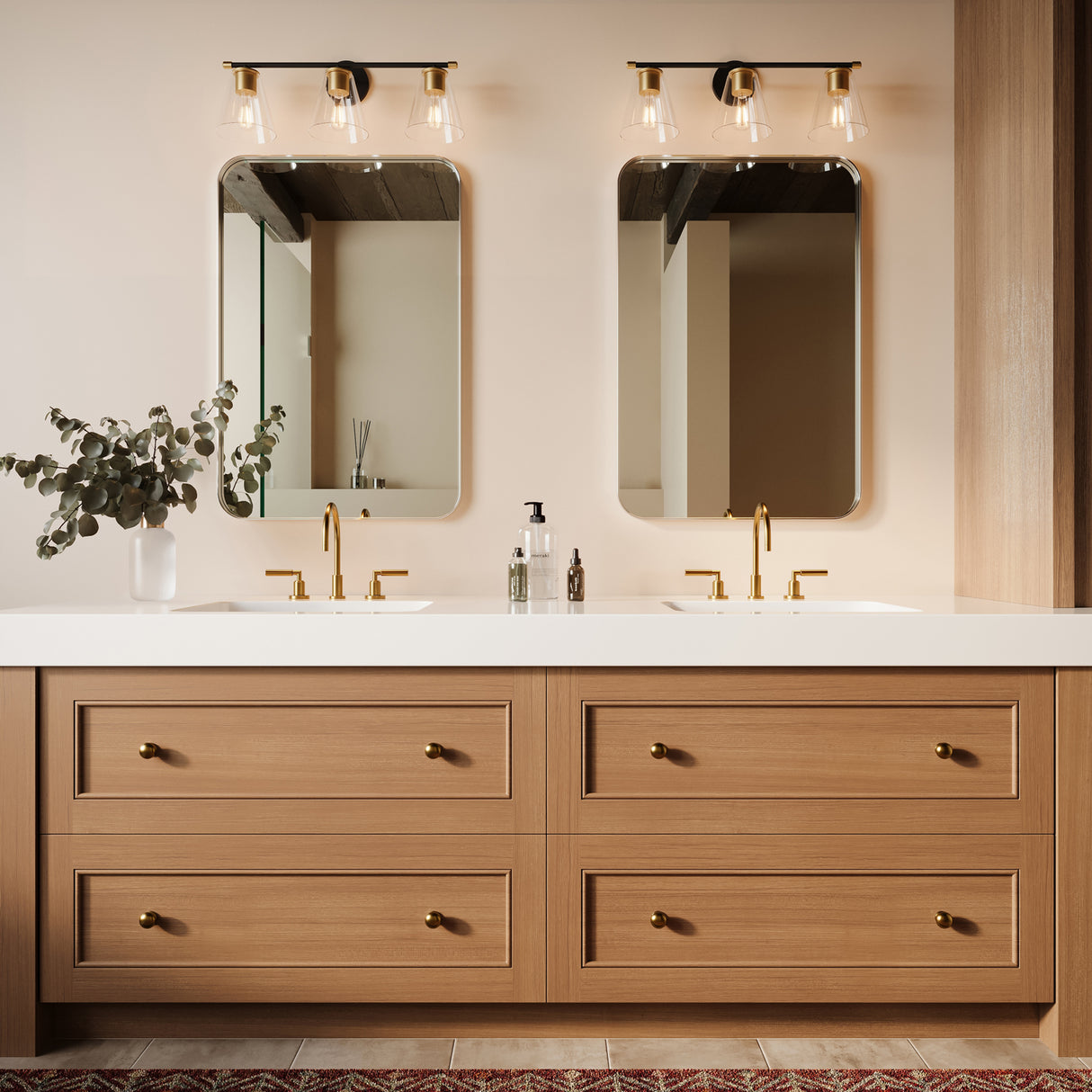 Carlisle 3 Light Vanity, Matte Black and Brushed Brass