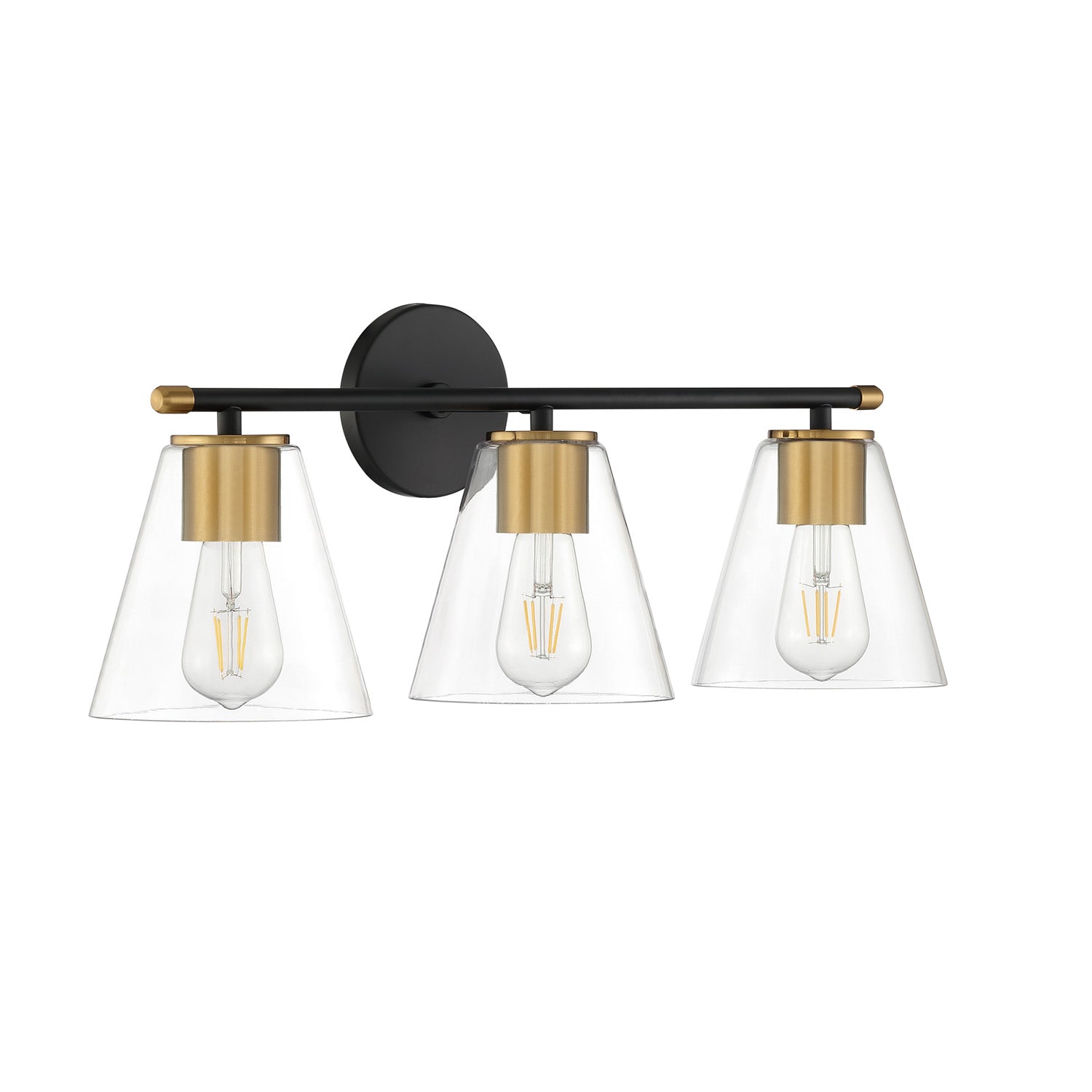 Carlisle 3 Light Vanity, Matte Black and Brushed Brass