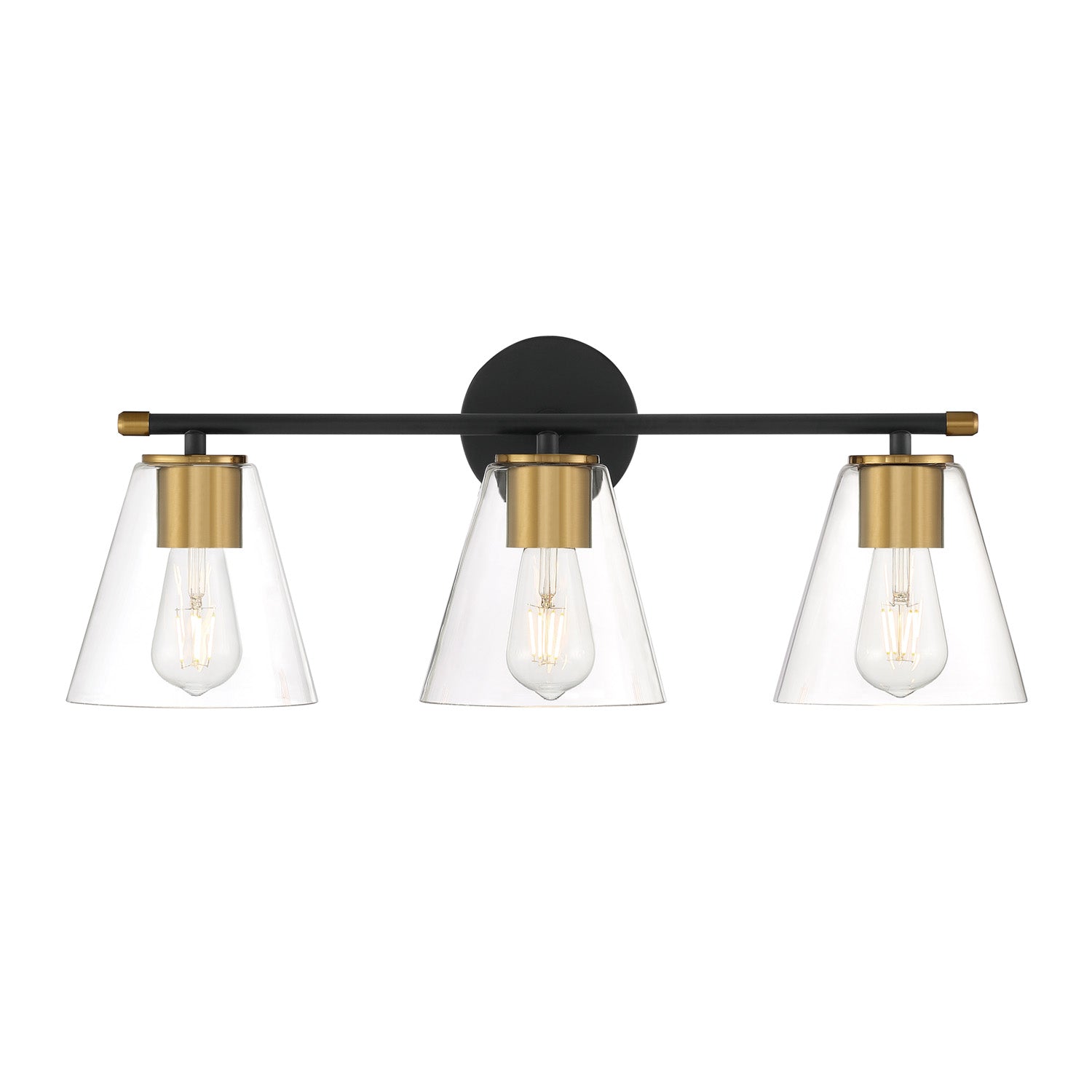 Carlisle 3 Light Vanity, Matte Black and Brushed Brass