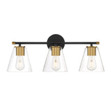 Carlisle 3 Light Vanity, Matte Black and Brushed Brass