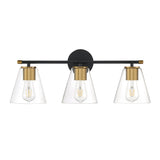 Carlisle 3 Light Vanity, Matte Black and Brushed Brass