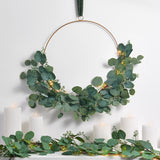 Eucalyptus Asymmetrical Wreath with Cluster Lights & Velvet Ribbon
