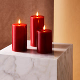 Infinity Wick Burgundy Pillar Candles, 3" Multipack, Set of 3