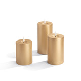 Infinity Wick Matte Gold Pillar Candles, 3" Multipack, Set of 3