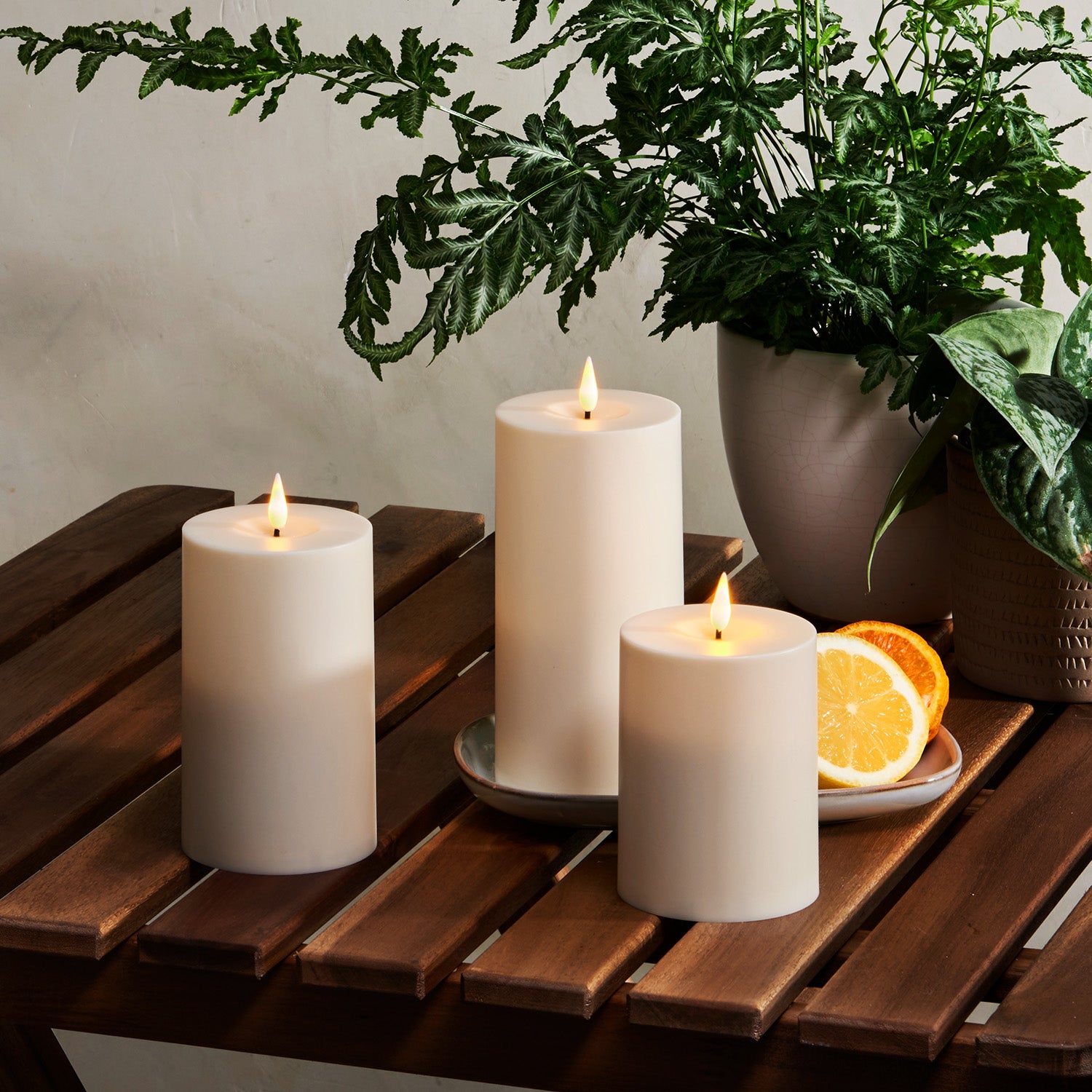 Infinity Wick Outdoor Ivory Pillar Candles, 3