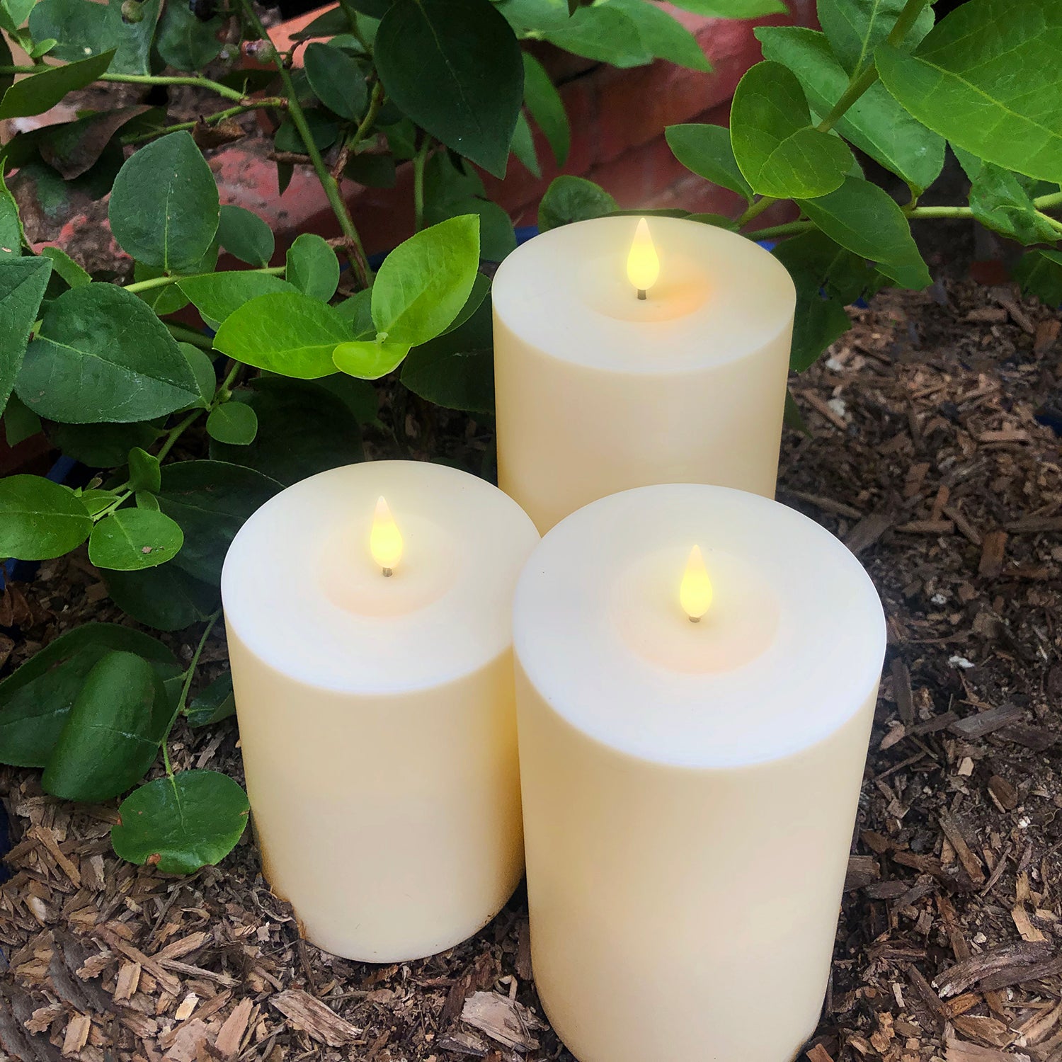 Infinity Wick Outdoor Ivory Pillar Candles, 3