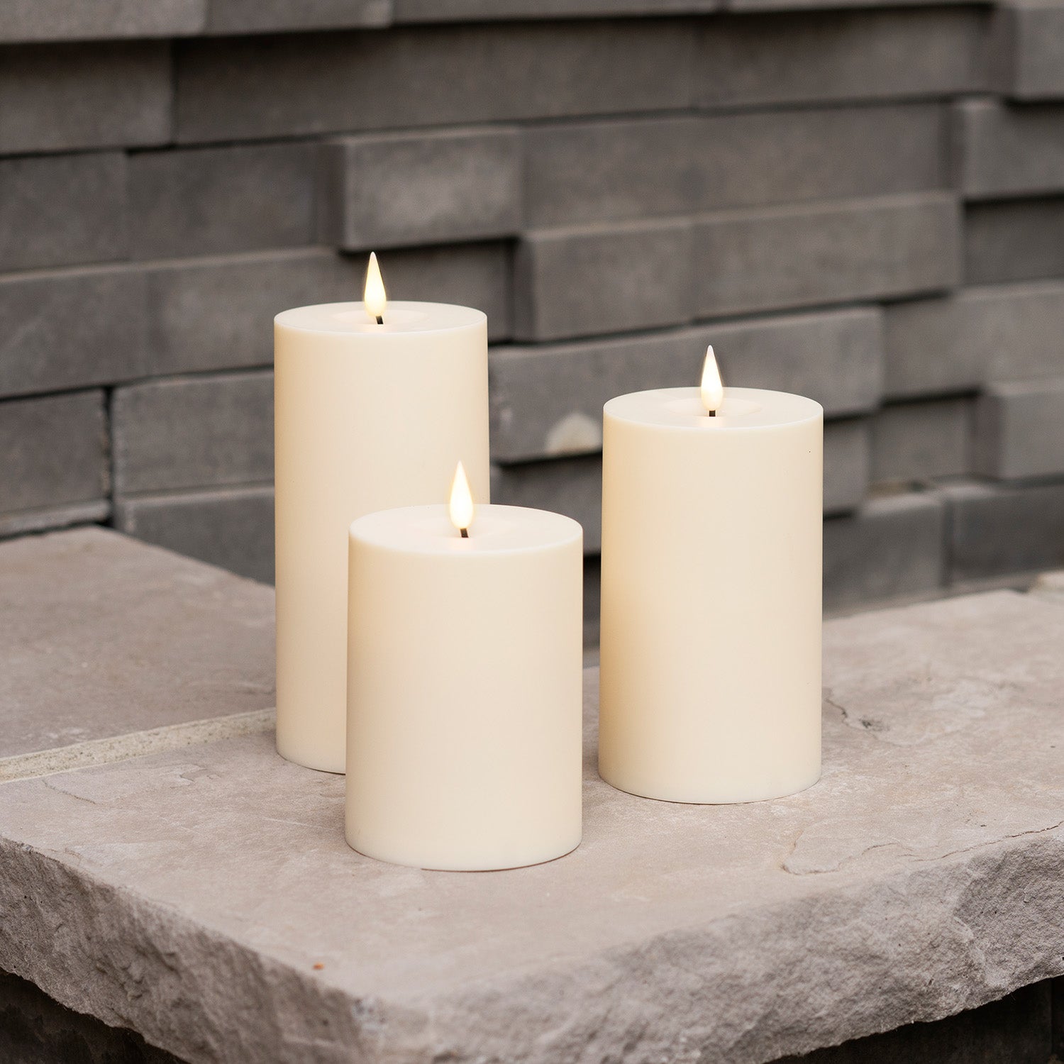 Infinity Wick Outdoor Ivory Pillar Candles, 3