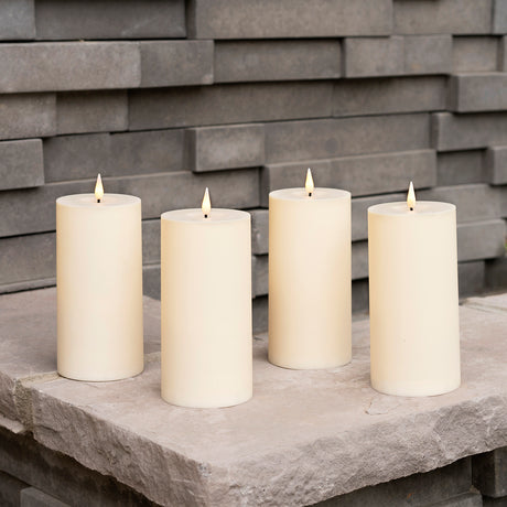 Infinity Wick Outdoor Ivory Pillar Candles, 3"x6", Set of 4