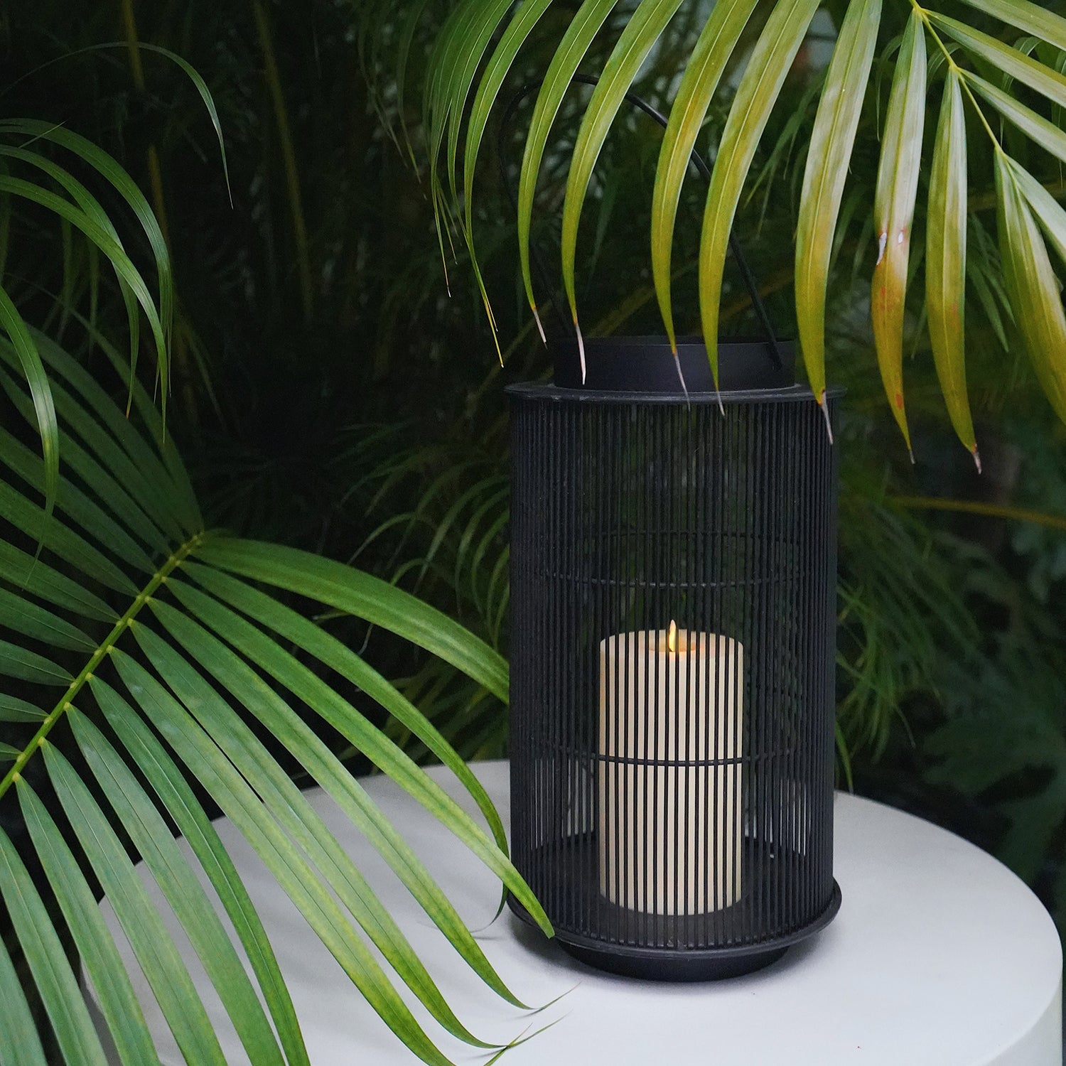 Mariposa Black Metal Outdoor Lantern with Flameless Candle, 11.75