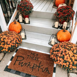 Perry Open Frame Lantern with Flameless Candle, Medium and Large, on a front porch with pumpkins