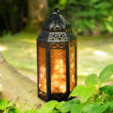 Marrakesh Lantern with String Lights, Amber