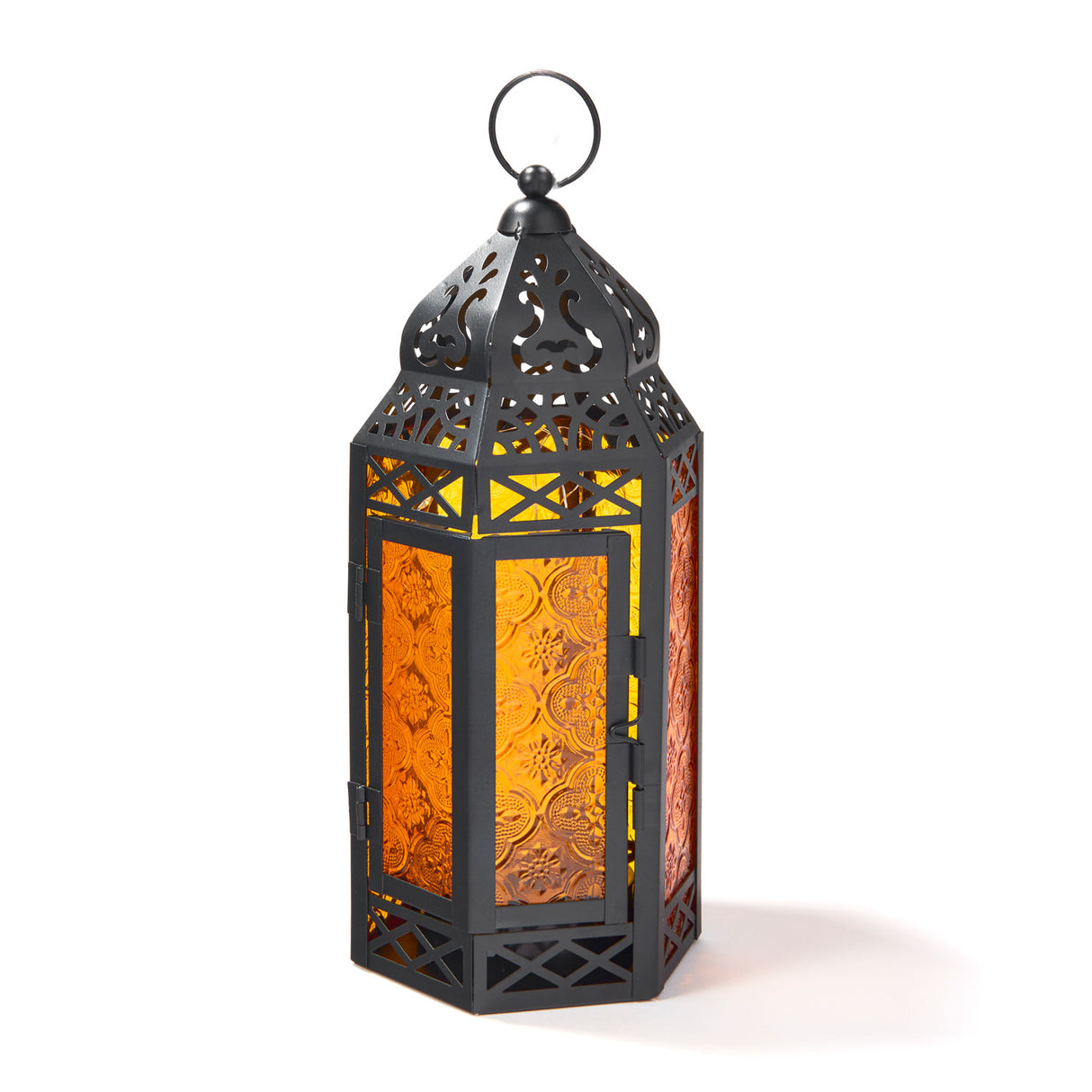 Marrakesh Lantern with String Lights, Amber