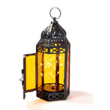 Marrakesh Lantern with String Lights, Amber