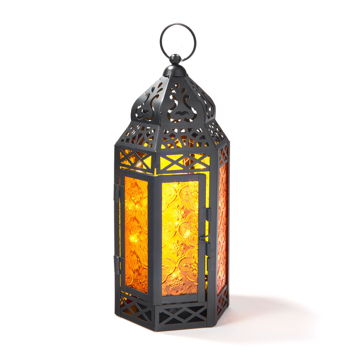 Marrakesh Lantern with String Lights, Amber