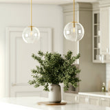 Aria 10" Clear Globe Pendant, Satin Brass