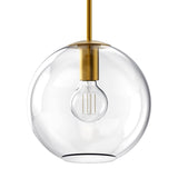 Aria 10" Clear Globe Pendant, Satin Brass