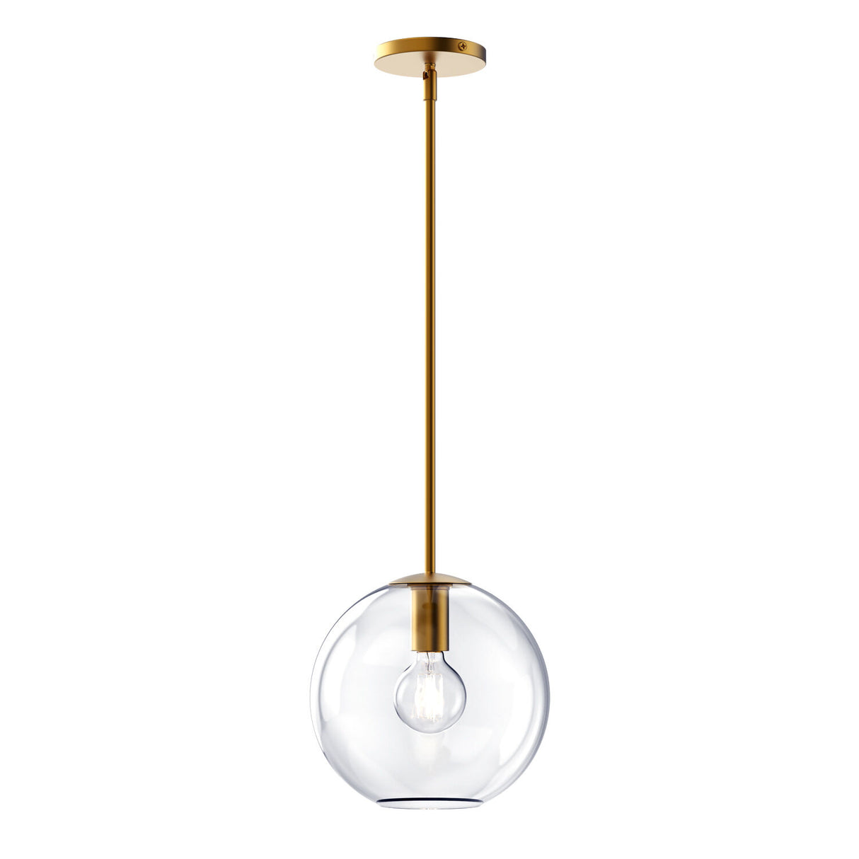 Aria 10" Clear Globe Pendant, Satin Brass