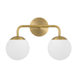 Castell 2 Globe LED Vanity Light, Aged Brass, 16" Double Sconce, front view lights off