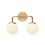 Castell 2 Globe LED Vanity Light, Aged Brass, 16" Double Sconce, front view lights on