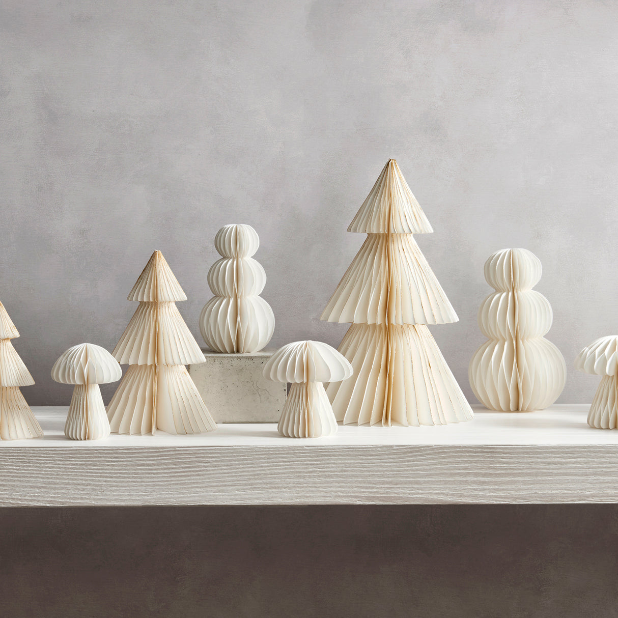 Pleated Paper Christmas Trees, Large Set of 2, Ivory