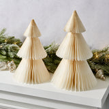 Pleated Paper Christmas Trees, Large Set of 2, Ivory