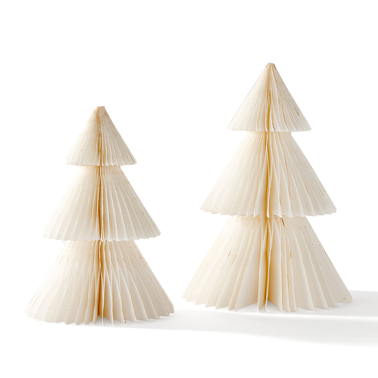 Pleated Paper Christmas Trees, Large Set of 2, Ivory