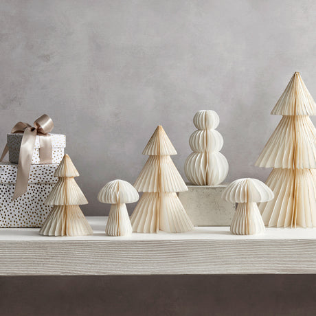 Pleated Paper Mushrooms, Small Set of 4, Ivory