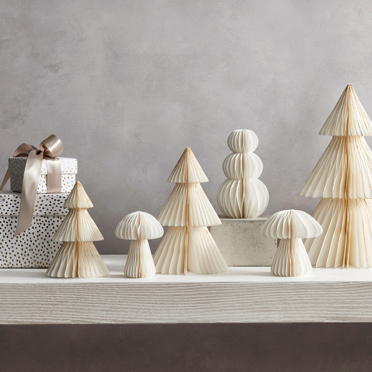 Pleated Paper Christmas Trees, Small Set of 2, Ivory