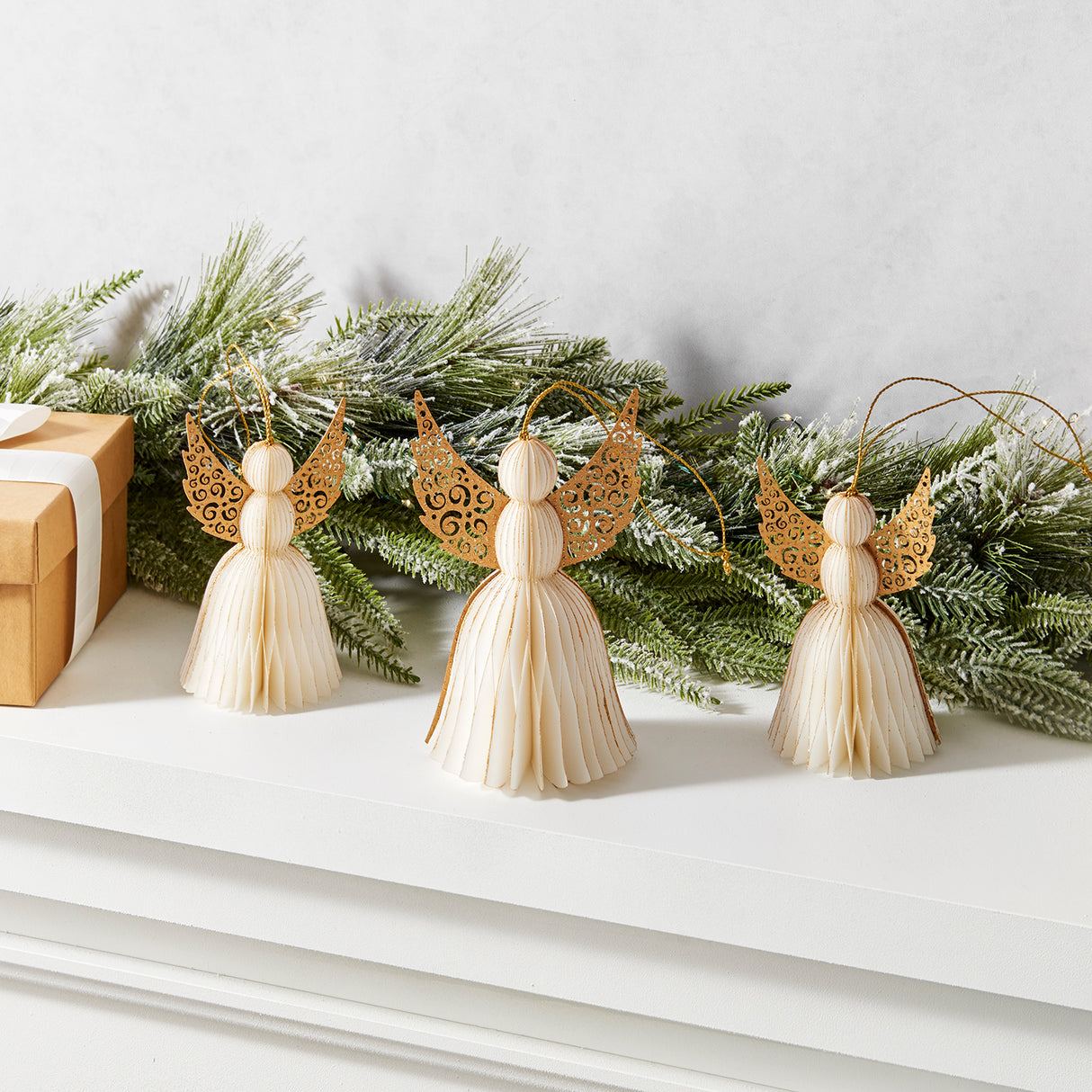 Pleated Paper Angel Ornaments, Set of 3