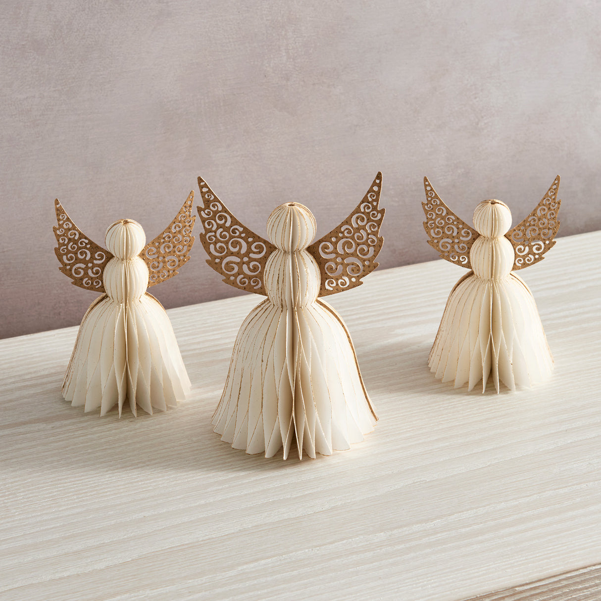 Pleated Paper Angel Ornaments, Set of 3