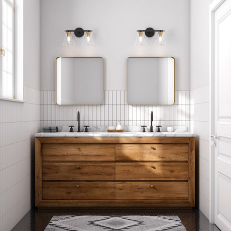 Carlisle 2 Light Vanity, Matte Black and Brushed Brass with Clear Glass