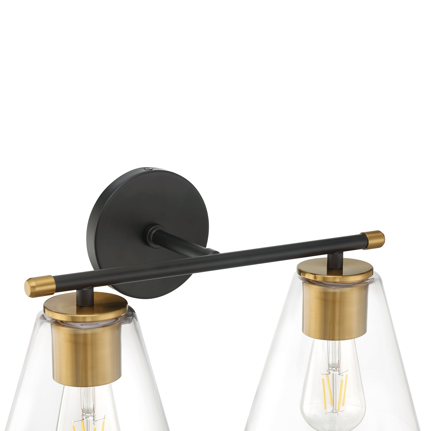 Carlisle 2 Light Vanity, Matte Black and Brushed Brass with Clear Glass