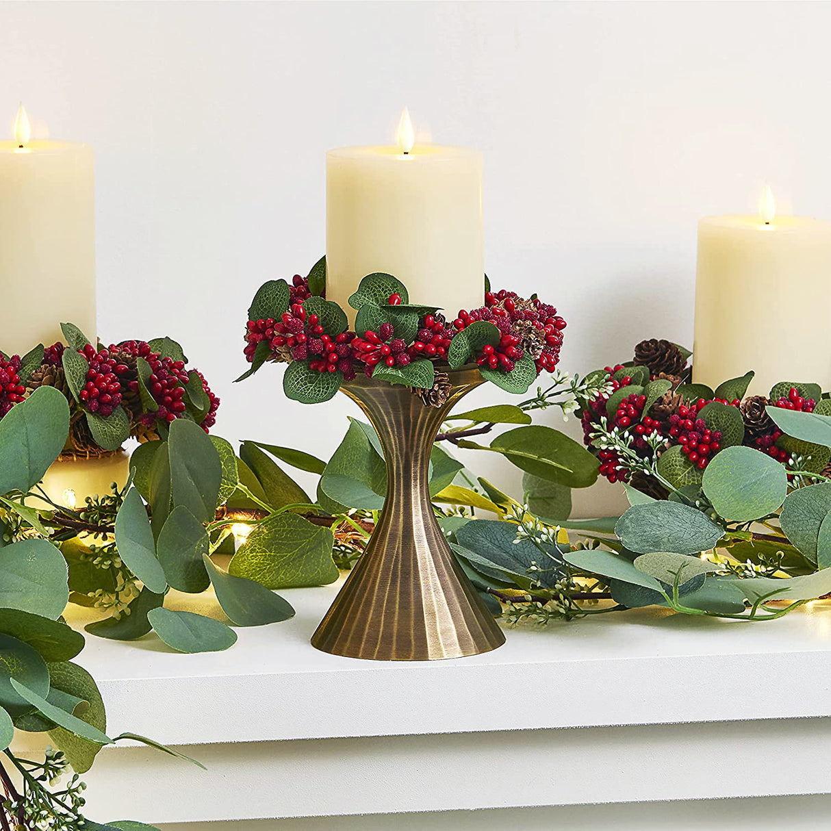 Eden Holiday Pillar Candle Rings, Set of 3