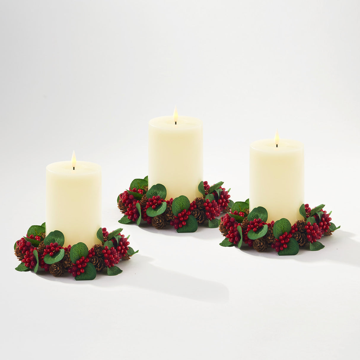 Eden Holiday Pillar Candle Rings, Set of 3