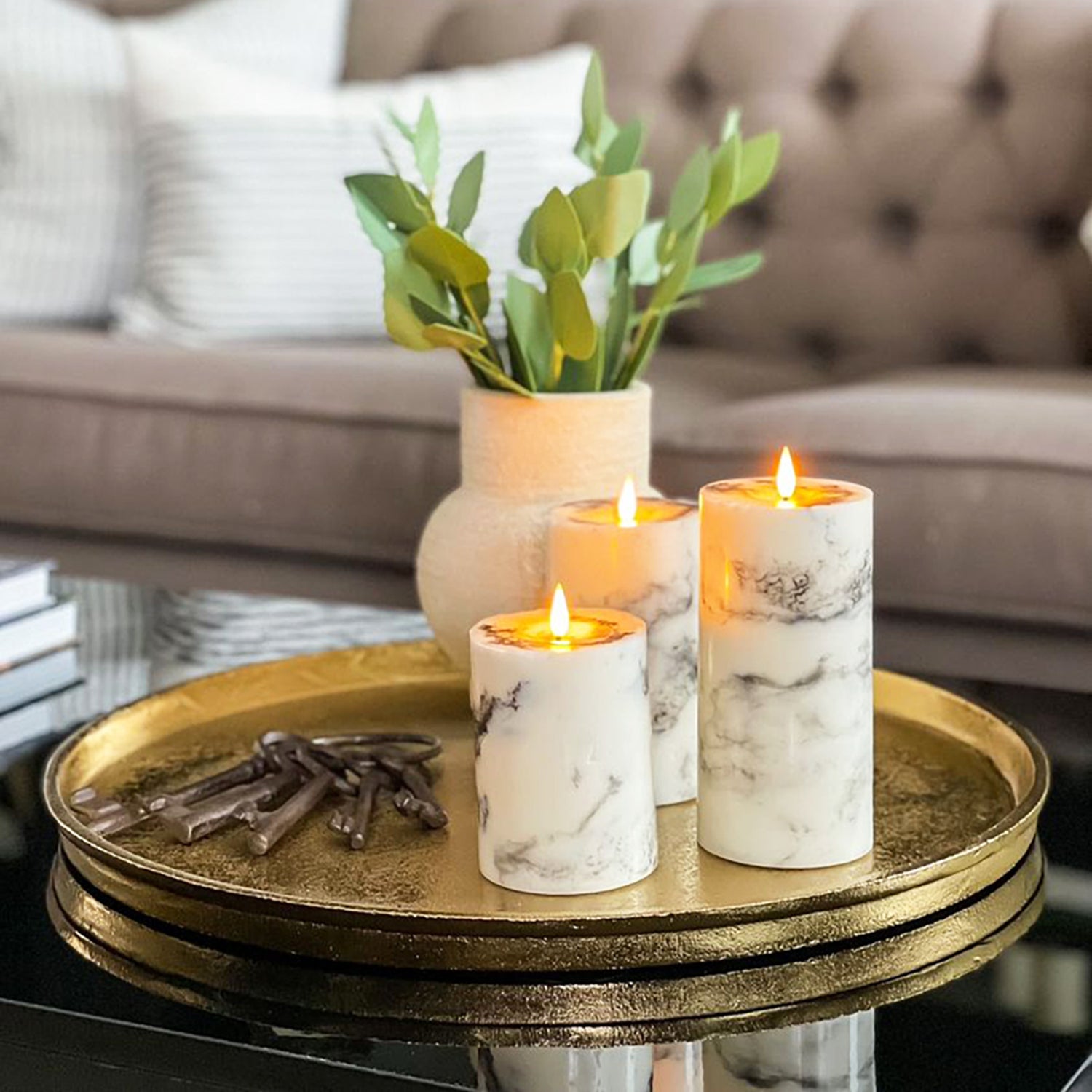 Infinity Wick Marble Pillar Candles, 3