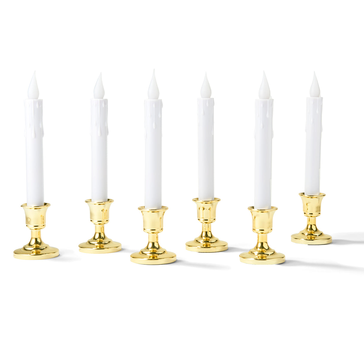 Ivy White Flameless Resin Window Candles with Removable Gold Bases, Set of 6