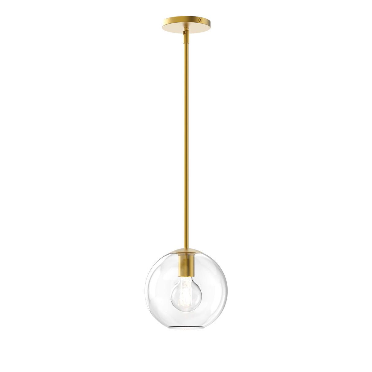 Aria 8" Clear Globe Pendant, Satin Brass
