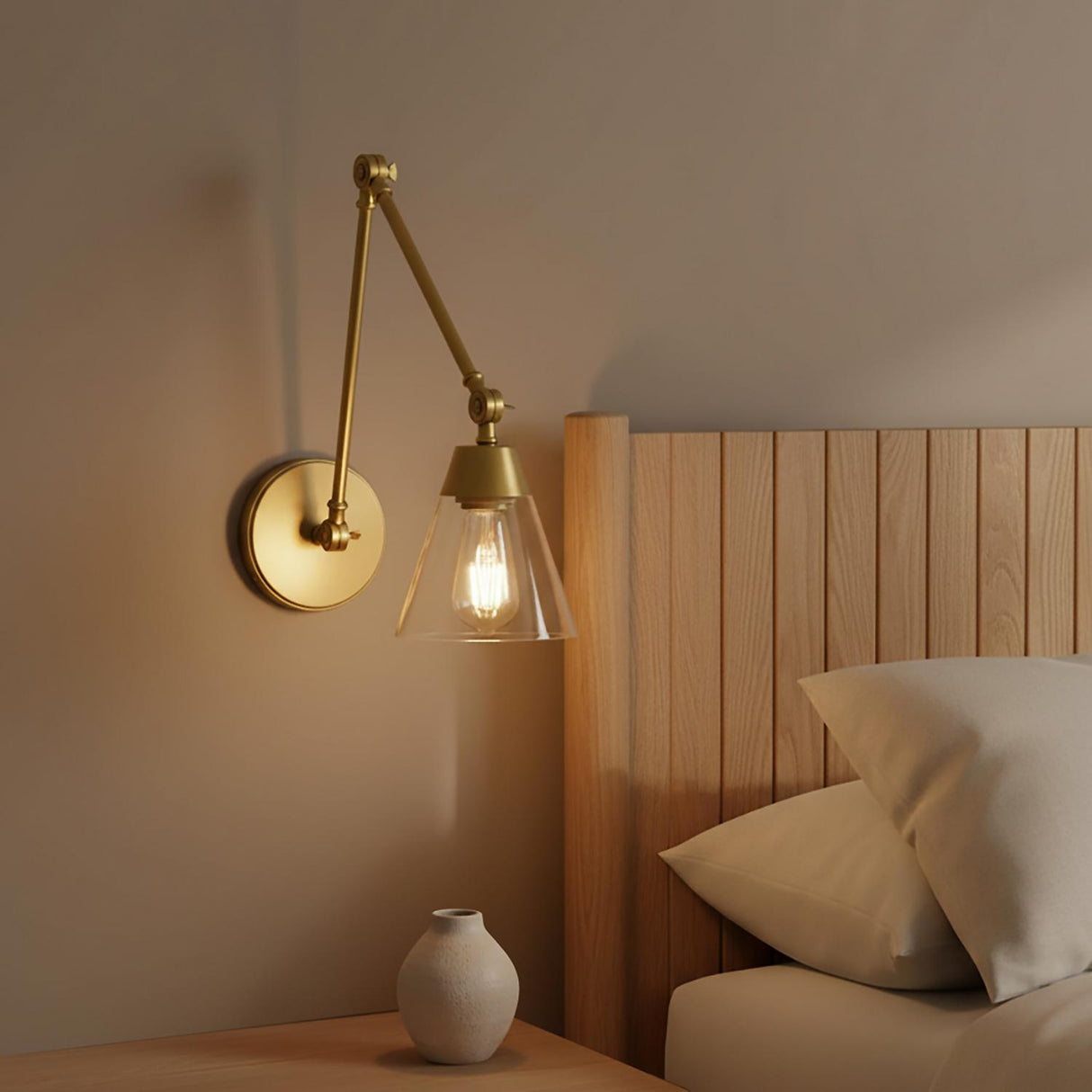 Owen Adjustable Two Arm Wall Light, Satin Brass