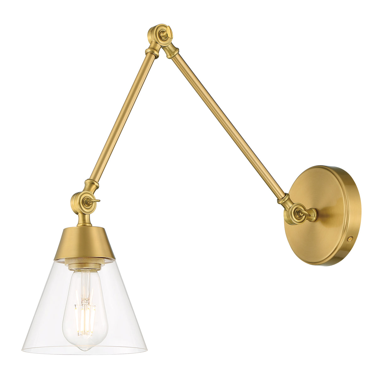 Owen Adjustable Two Arm Wall Light, Satin Brass