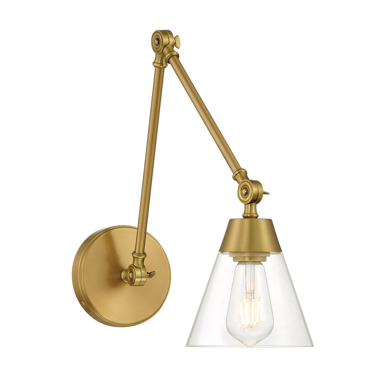 Owen Adjustable Two Arm Wall Light, Satin Brass