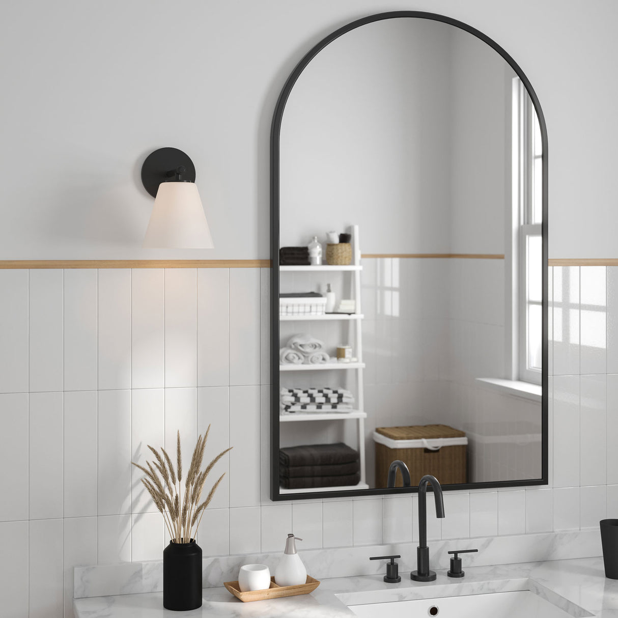 Carlisle Vanity Wall Sconce, Matte Black with Opal Glass