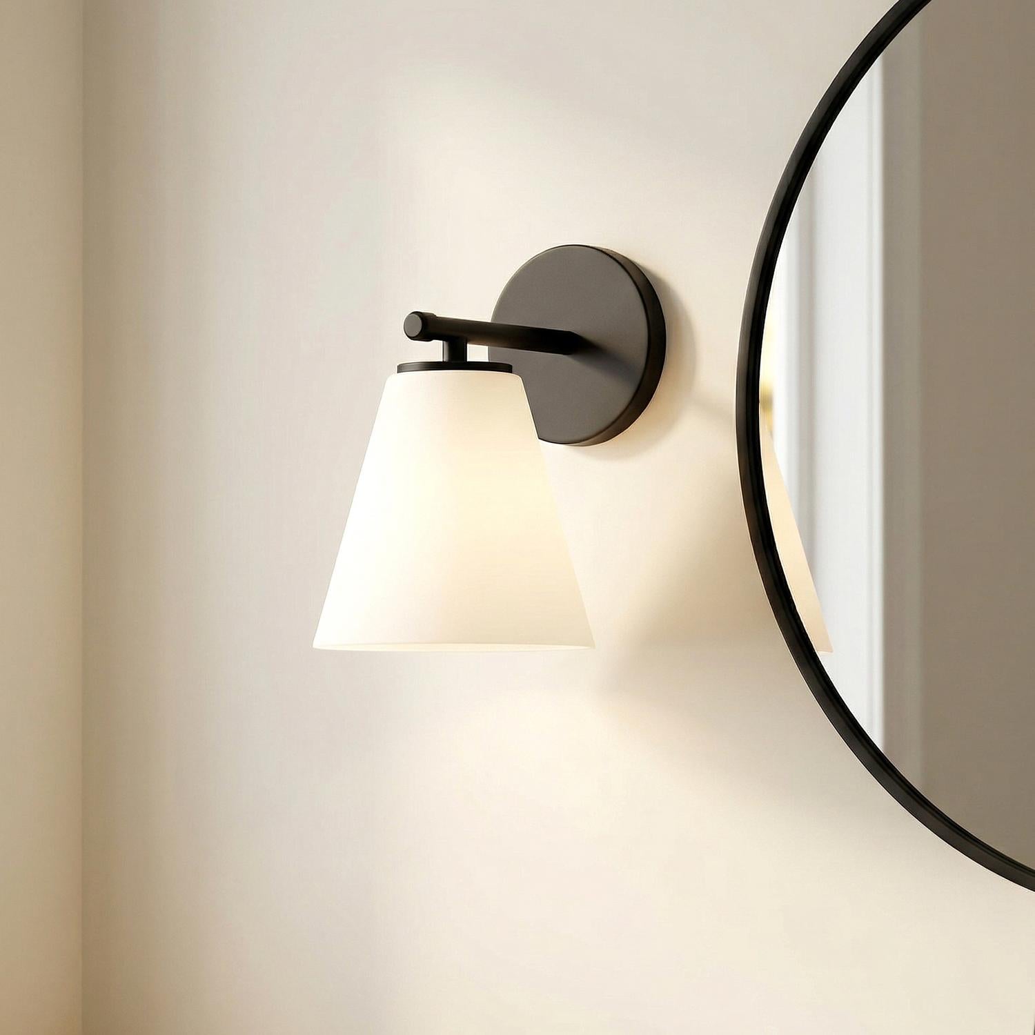 Carlisle Vanity Wall Sconce, Matte Black with Opal Glass