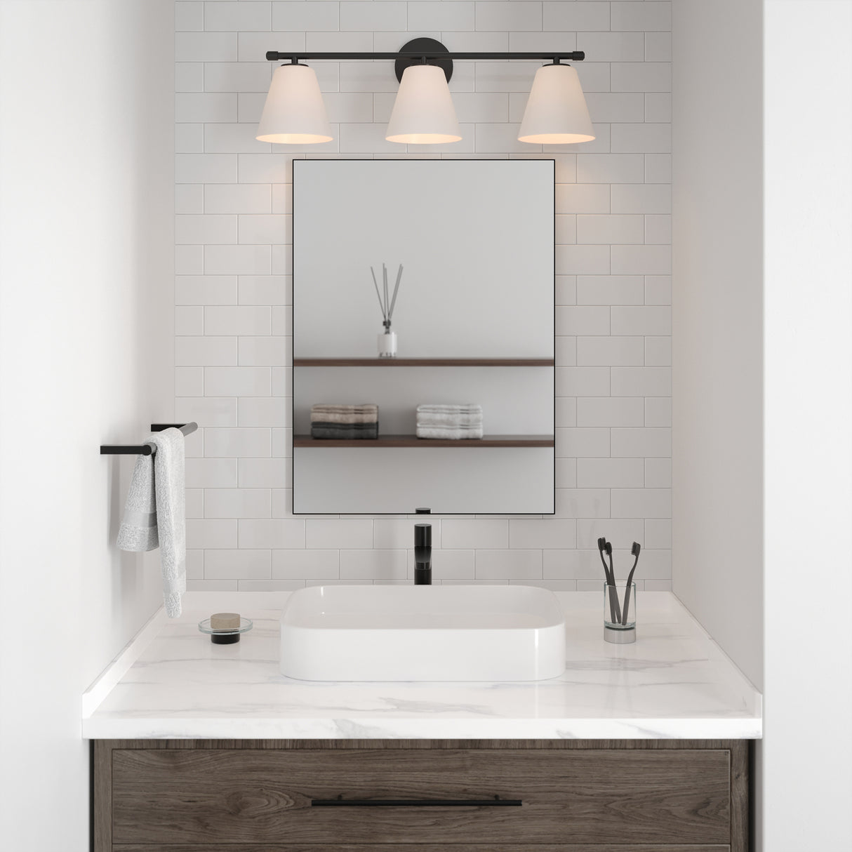 Carlisle 3 Light Vanity, Matte Black with Opal Glass