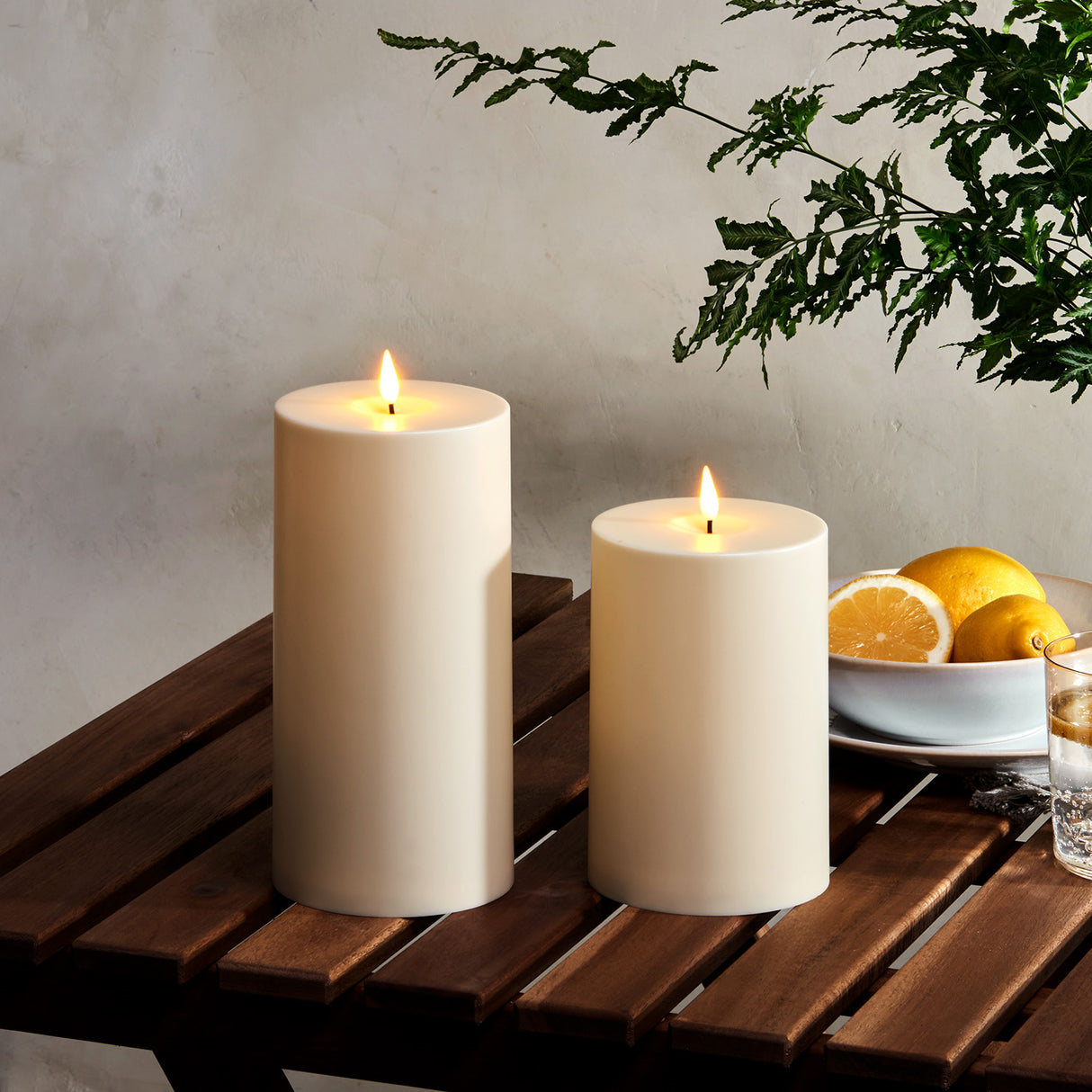 Infinity Wick Outdoor Ivory Pillar Candles, 4" Multipack, Set of 2