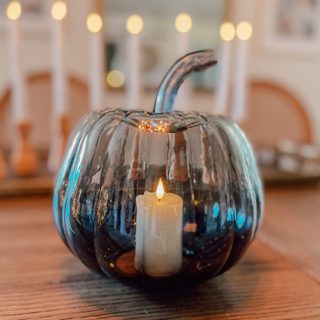 Blair Large Black Ombre Glass Pumpkin with Flameless Candle