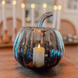 Black Ombre Glass Pumpkin with Flameless Candle